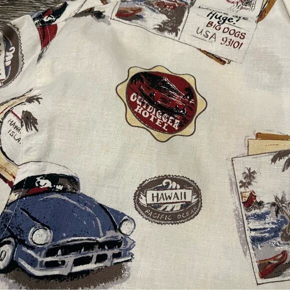 Vintage Big Dogs Linen All Over Print Button Down Shirt Small/Medium Travel Y2K - Picture 6 of 11